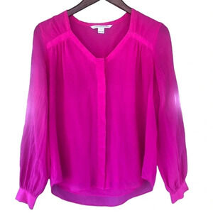 Dianne Von Furstenburg pink silk long sleeve blouse Top Glam barbiecore